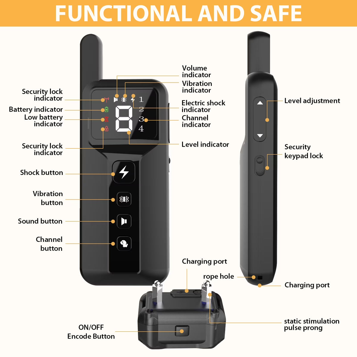 RUXAN Shock Collar with Remote for Dog- Bark Training, for 15-120lbs Large Medium Small Puppy, Smart Collar, Black